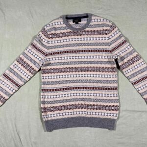 Cashmere Fair Isle Sweater Crewneck Medium Beige Preppy Nordic Fisherman